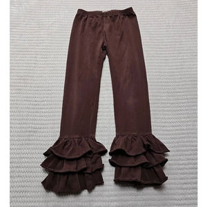 Adorable Essentials Pants Girls 8 Ruffle Tiered Bell Bottom Brown Pull On